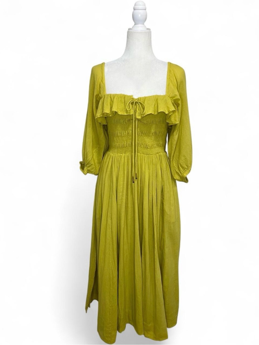 NWT Free People Oasis Midi dress Square-Neck in Chartreuse